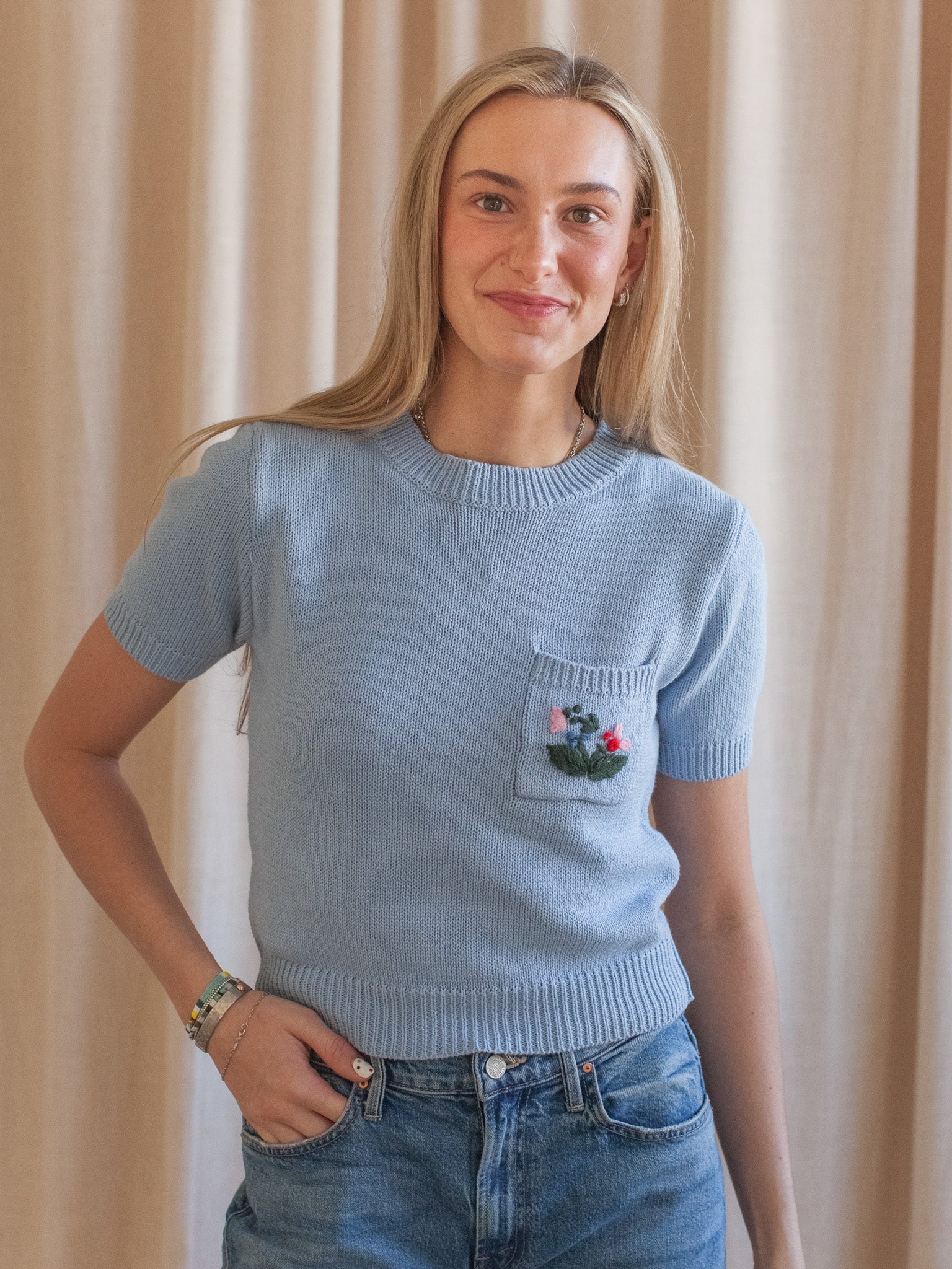 April Floral Knit- Sky