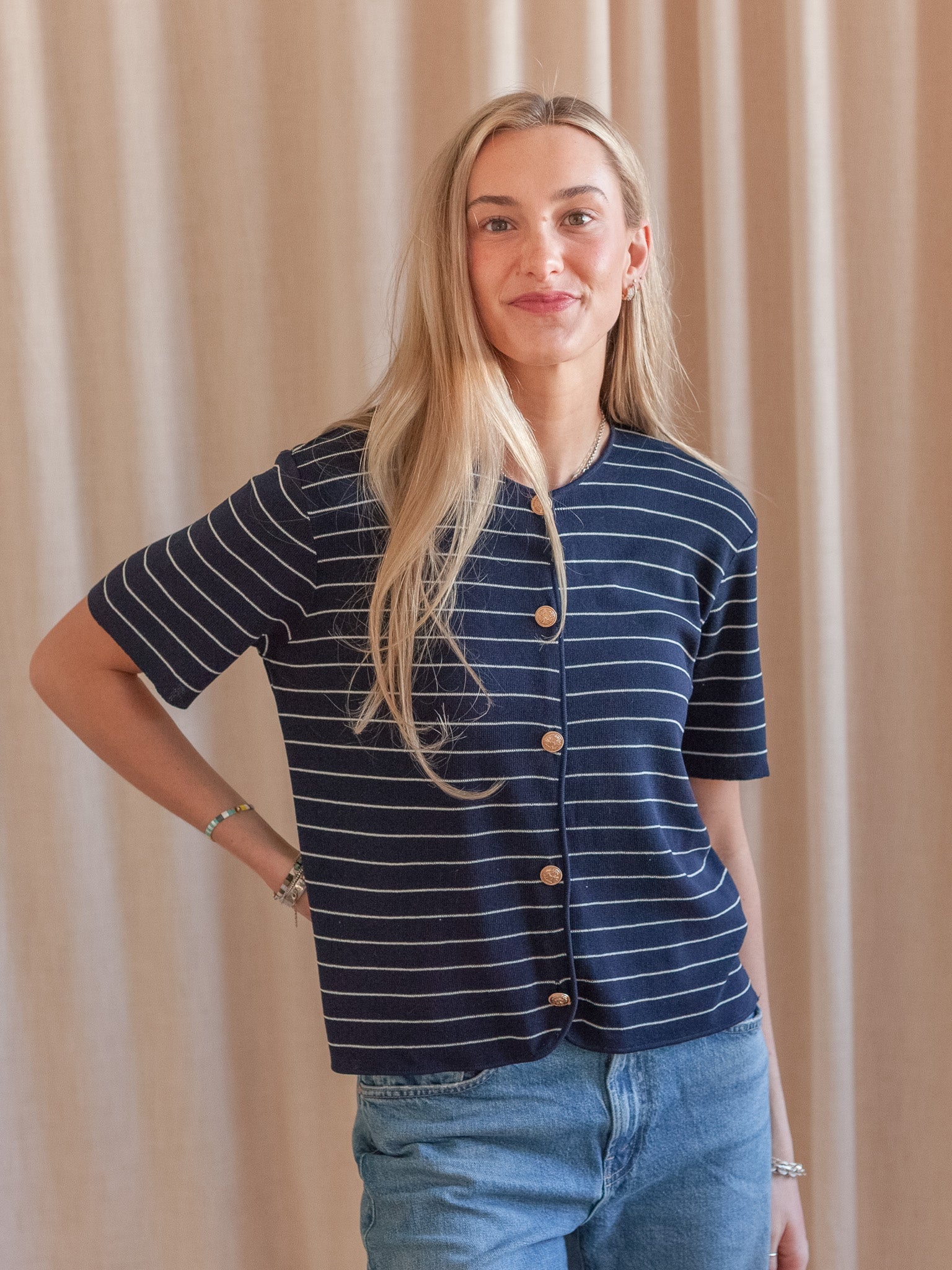 Ava Striped Knit- Navy
