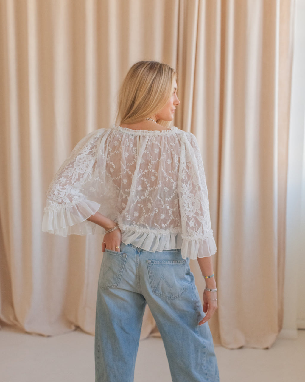 Lace Cape Blouse - White