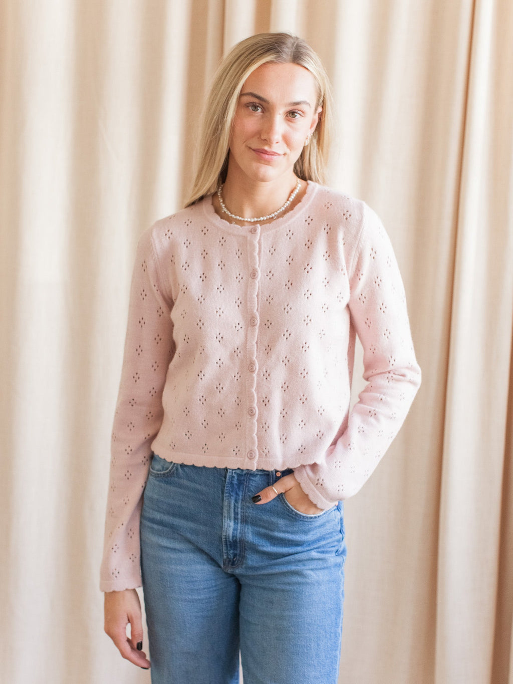 Mila Pointelle Cardigan - Blush