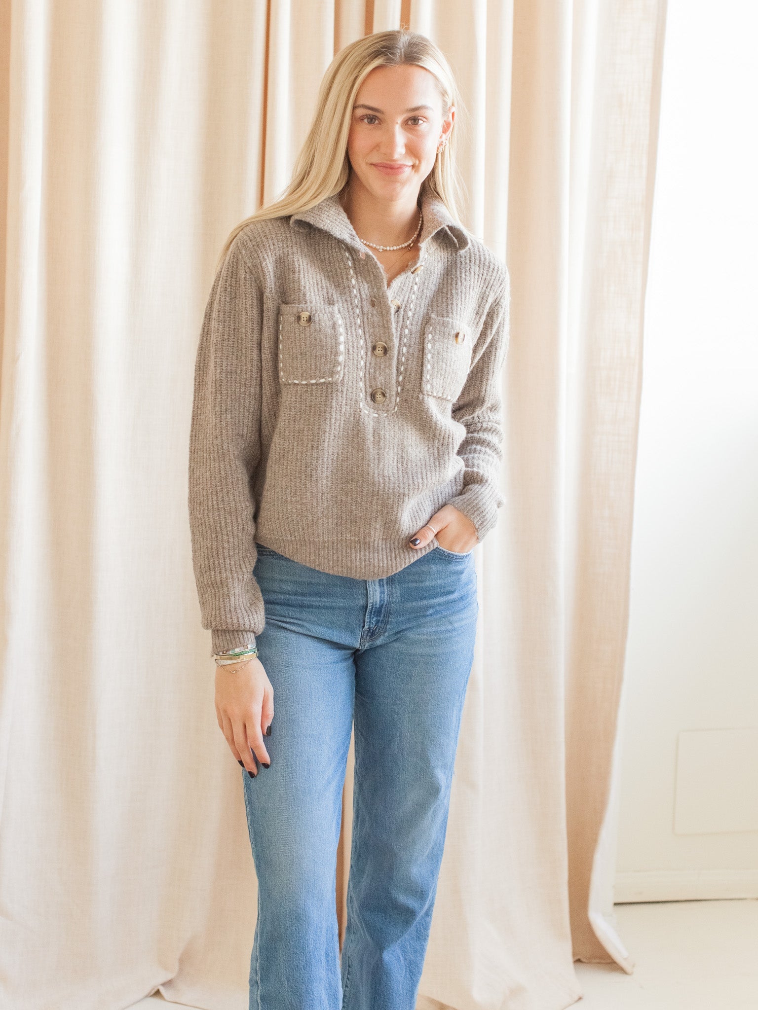 Tori Half Button Knit Pullover