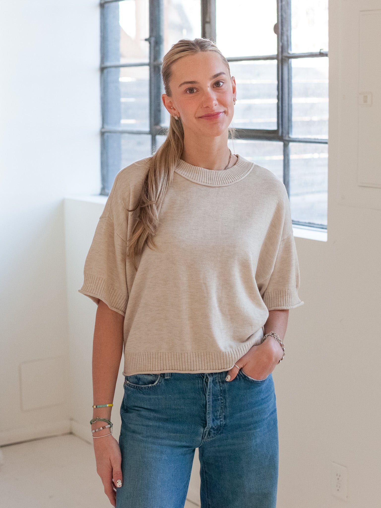 Liliana Short Sleeve Knit- Oatmeal
