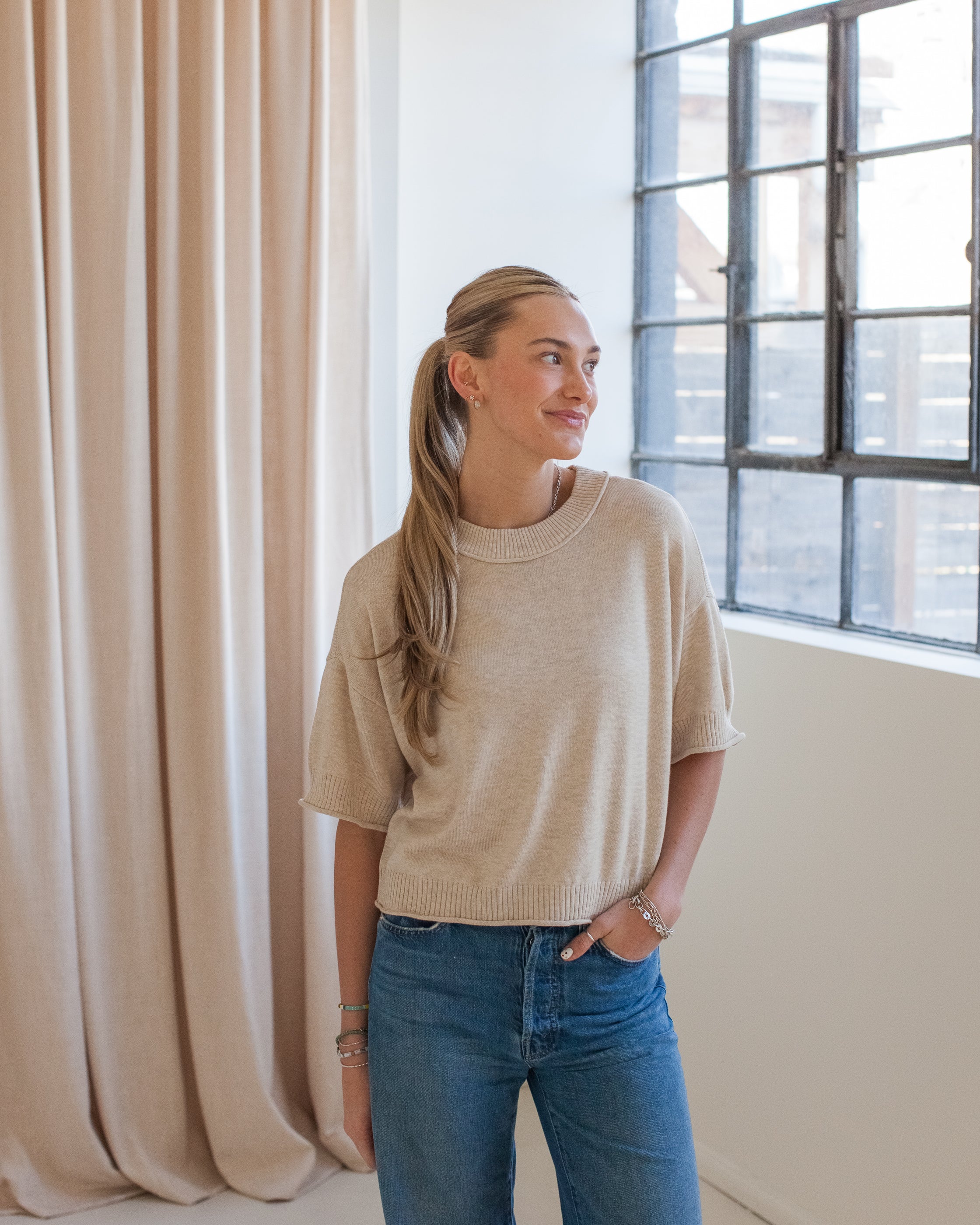 Liliana Short Sleeve Knit- Oatmeal