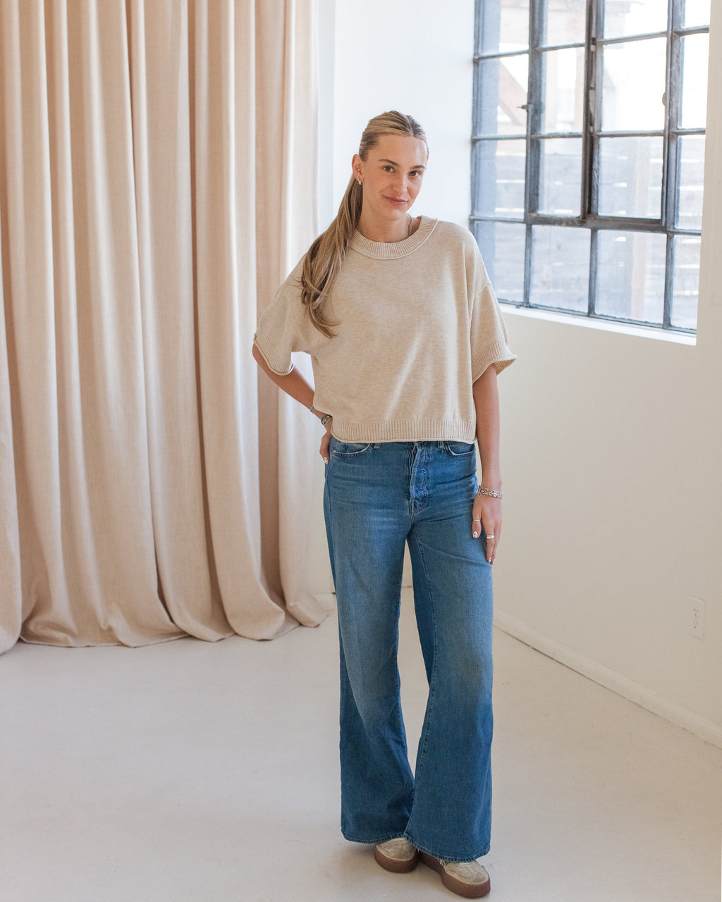 Liliana Short Sleeve Knit- Oatmeal