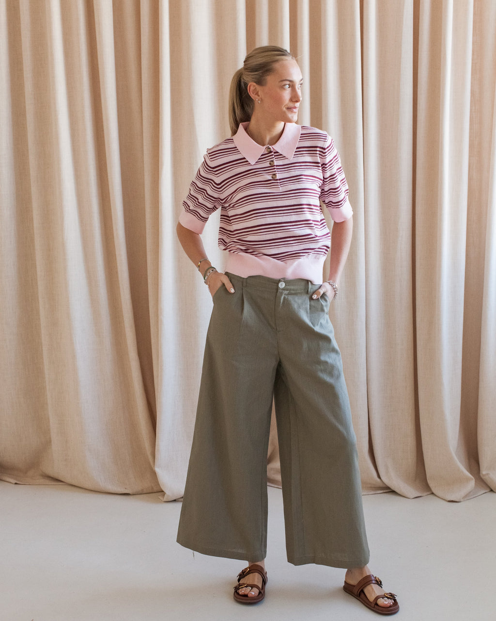 Ayla Striped Polo- Pink