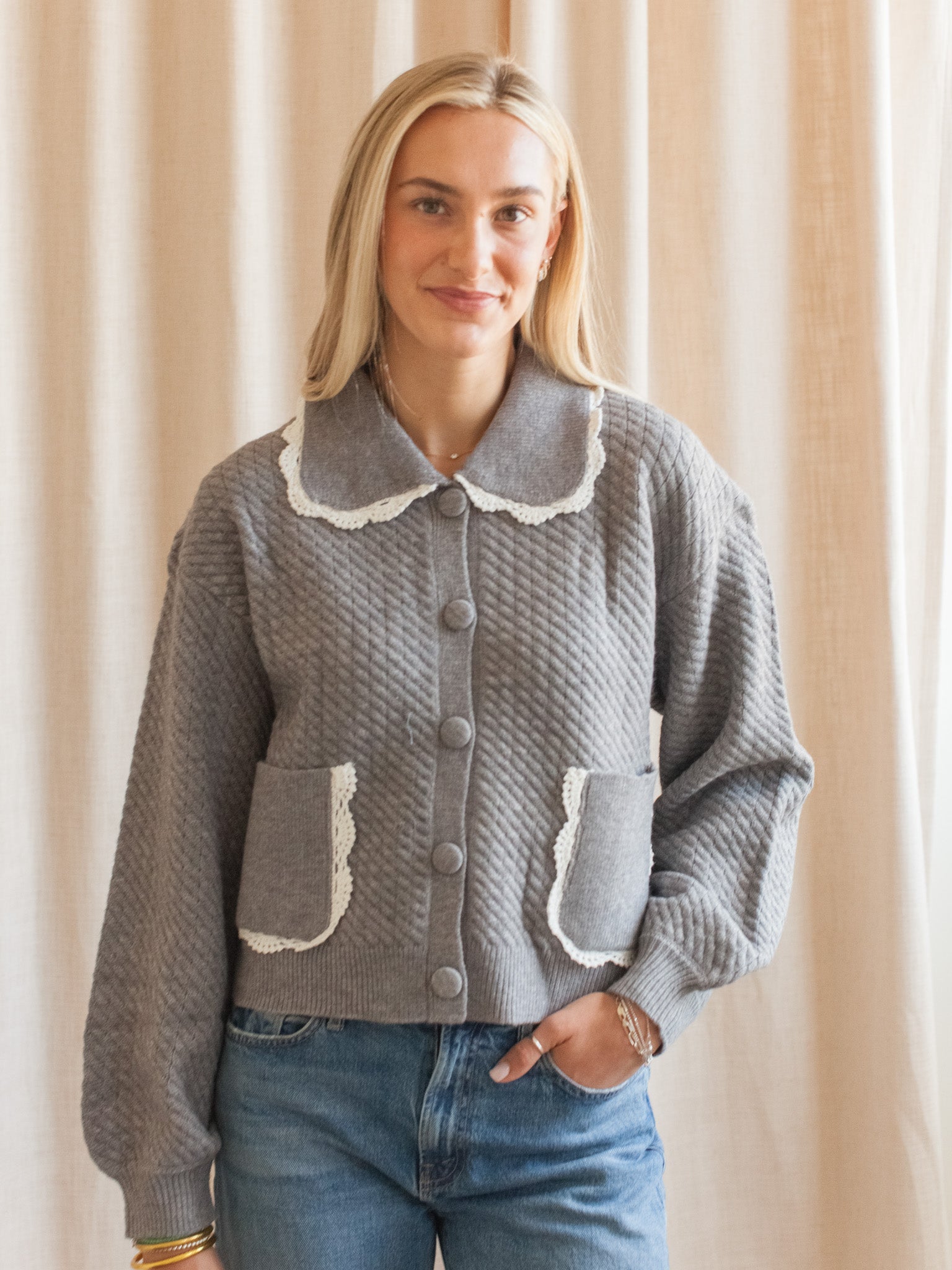 Nina Ribbed Cardigan - Grey