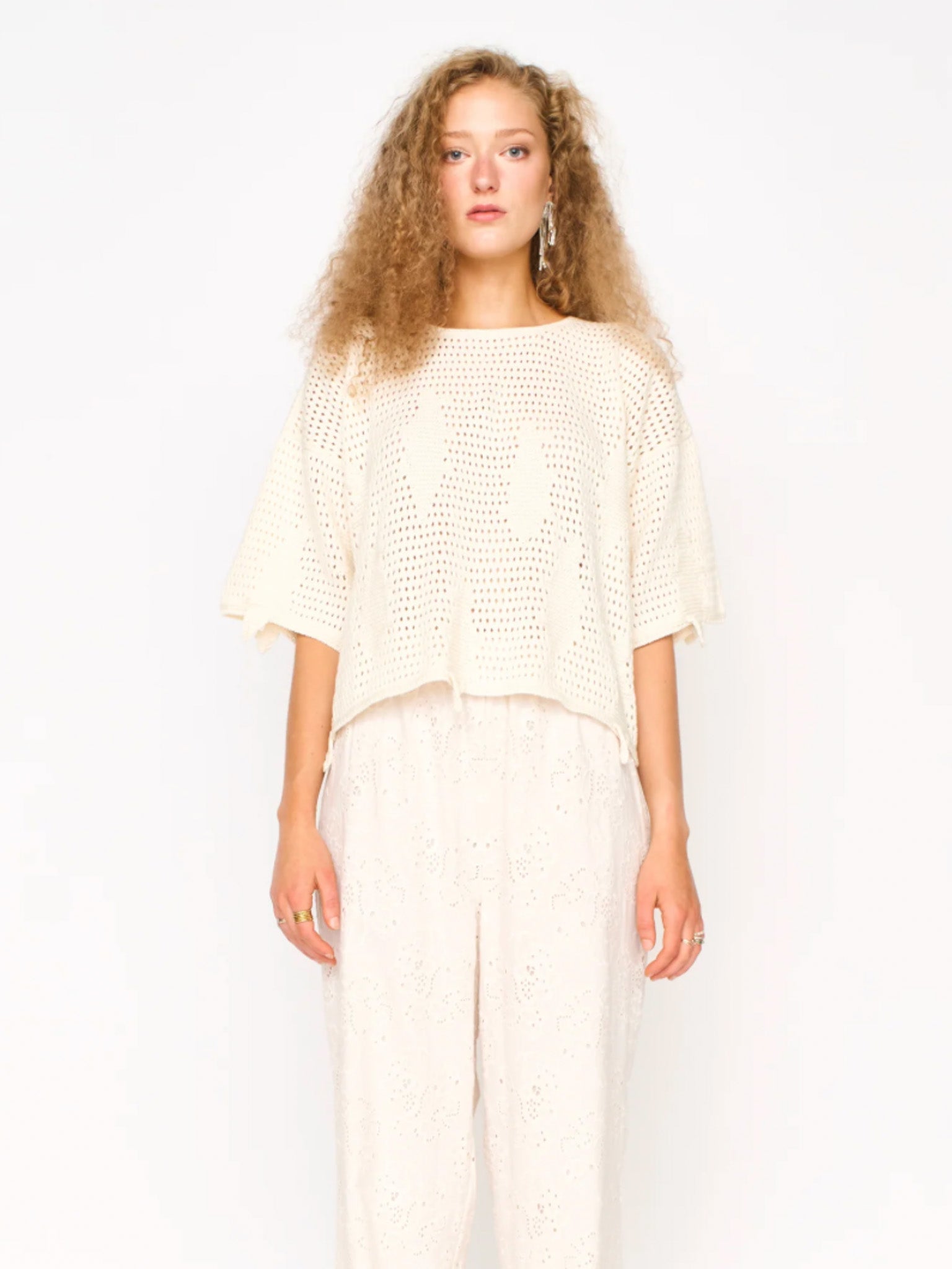 Mirth Lokaro Pointelle Top in Bone